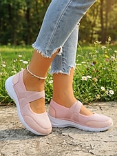 cheap Women's Sneakers-Women's Pink Mary Jane Sneakers – Breathable Lightweight Mesh Slip-On Sport Shoes for Walking, Casual Wear, Travel and Daily Activities