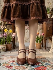 ieftine Victorian și Edwardian-Pantofi cu toc Mary Jane verzi, în stil victorian vintage pentru femei - pantofi eleganți cu toc dublu și barete mici &amp;detalii brogue pentru petreceri cu ceai, evenimente retro &amp;ocazii formale