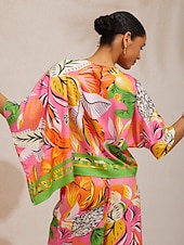 olcso ingek, felsők és blúzok-vad hibiszkusz álom selymes szatén dolman ujjú felső