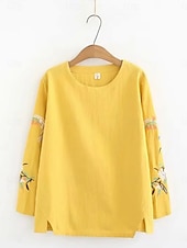 ieftine tricou simplu-Pentru femei Tricou Tee Top Brodat Floral Modă Clasic Casual Manșon Lung Stil Nautic Topuri obișnuite Zilnic Ieșire Sfârșit de săptămână Alb Galben Bleumarin Vară Primăvară Toamnă