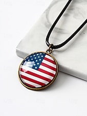  Męski naszyjnik z wisiorkiem w kształcie amerykańskiej flagi, ze stopu metali i akrylu, w stylu patriotycznym, idealny na 250. rocznicę Stanów Zjednoczonych, Dzień Niepodległości, do noszenia na co dzień i na świeżym powietrzu