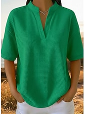 abordables T-shirt uni-Femmes Chemise gaufrée T-shirt Tops en tricot gaufre Uni Élégant Classique Moderne Manche Courte Col en V Hauts Réguliers Quotidien Fête Sortir Blanche Orange Vert Bleu clair Noir Été Printemps