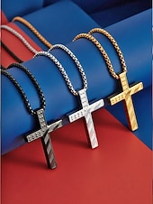 economico Accessori-Collana da uomo con ciondolo a croce in acciaio inossidabile, gioielli religiosi multicolore, catena cristiana minimalista per il 250° anniversario degli Stati Uniti, il giorno dell'indipendenza, abbigliamento casual, viaggi e vacanze.