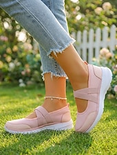 cheap Women's Sneakers-Women's Pink Mary Jane Sneakers – Breathable Lightweight Mesh Slip-On Sport Shoes for Walking, Casual Wear, Travel and Daily Activities
