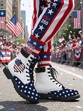  Γυναικείες πατριωτικές μπότες μάχης - σχέδιο με αστέρια και ηλίανθο για παρελάσεις, 4η Ιουλίου, 250ή επέτειο των ΗΠΑ και πατριωτικές γιορτές