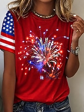 economico Magliette Giorno dell’Indipendenza-Giorno dell'Indipendenza Maglietta Patriottica da Donna Stampa Grafica Bandiera Stile Vintage Classico Manica Corta Collo Rotondo Regular Tops Giornaliero Weekend Stampa Nera Bianca Estate Primavera