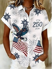 baratos Dia da Independência Top-Camisa Feminina Dia da Independência Americana Blusa Manga Curta Gráfica Bandeira Vintage Estilosa Casual Sem Mangas Gola Regular Tops Diários Azul Branco Azul Claro Verão Primavera