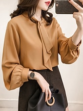 abordables Blusas y camisas-Mujer Camisa Blusa Tops de gasa Frunce Plano Activo Elegante Manga Larga Cuello Barco Tops regulares Diario Ropa de calle Festivos Amarillo Verde Trébol Albaricoque Verano Primavera