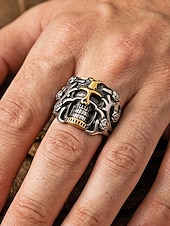 お買い得  メンズジュエリー-メンズ ステンレススチール ゴシック スカル リング、マルチサイズ バイカー パンク ステートメント バンド、花柄ディテール、カジュアルウェア、旅行、休暇、ハロウィン スタイリングに最適な大胆なファッション ジュエリー