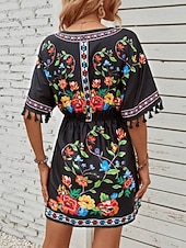 voordelige Boho Jurken-Dames Mini-jurk Boho-jurk Casual jurk Bloemetjesjurk Elegant Modieus Modern Buiten Vakantie Uitgaan Normale pasvorm Bloemig Korte mouw V-hals blauw Zwart Wit Zomer Lente