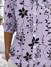 billiga Blommiga blusar-Dam Blus Blommig Grafisk Vintage Stylish 3/4 ärm Peter Pan krage Vanliga toppar Dagligen Arbete Helgdag Purpur Sommar Vår