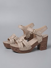 cheap Platform Sandals-Women's Burgundy Chunky Heel Sandals – Faux Leather Sandals with Buckle and Perforated Design for Casual Outings, Summer Parties and Everyday Wear