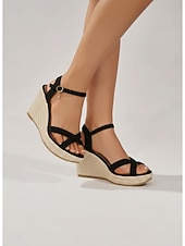 economico Sandali con zeppa-sandali con zeppa espadrillas neri da donna - eleganti tacchi a spillo con cinturino incrociato e fibbia alla caviglia &amp;fascino per vacanze in crociera, cene formali sul ponte &amp;abbigliamento da resort