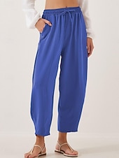 abordables Pantalones de pierna recta-Mujer Chinos Corte Recto Vacaciones Moda Ropa de calle Hasta el Tobillo Alta cintura Plano Bolsillo Cintura elástica Confortable Comodidad Suave Elástico Diario Exterior Calle Ejército verde Azul
