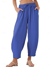 abordables Pantalones de pierna recta-Mujer Chinos Corte Recto Vacaciones Moda Ropa de calle Hasta el Tobillo Alta cintura Plano Bolsillo Cintura elástica Confortable Comodidad Suave Elástico Diario Exterior Calle Ejército verde Azul