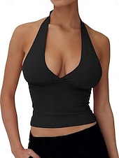 economico Serbatoio Semplice-Per donna Canotta All'americana Maglietta senza maniche Maglietta Senza schiena Tinta unica Grafico Semplice Moda Classico Casual Senza Maniche Scollo a V Top corti Quotidiano Uscire Weekend Nero