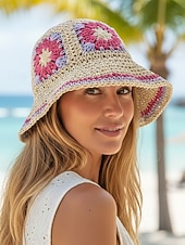preiswerte Urlaubszubehör-Gewebter Damen-Sonnenhut im Boho-Stil, mehrfarbig, faltbar, perfekt für Strand- und Resorturlaube sowie als lässiger Alltagsbegleiter