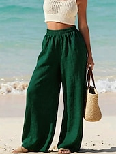 abordables Bas-Femmes Pantalon effet lin Jambe large Chinos Pantalon d'été Vacances Streetwear Basique Longueur complète Taille moyenne Uni Avec Poches Taille Élastique Confortable Respirant Micro-Élastique