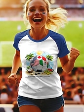  World Soccer Match 2026 Women's T Shirt Print Graphic Letter Stylish Classic Casual Short Sleeve Crew Neck Regular Tops Daily Blue Red Green Summer Spring