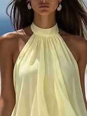 olcso Egyszerű ruha-Női Mini ruha A vonalú ruha Fodros ruha Halter ruha Alkalmi Szabadtéri Alkalmi Karcsúsított Tömör szín Ujjatlan Kötőfék nyaka Sárga Nyár Tavasz