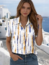 voordelige Kunst en Ontwerp Blouses-Dames Overhemd Knop Afdrukken Grafisch Geometrisch Vintage Stijlvol Modern Korte mouw Overhemdkraag Normale tops Dagelijks blauw Geel Rood Groen Zomer Lente
