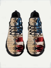  damskor med kakifärgade USA-flaggor – lätta, andningsbara snörskor, patriotiska stjärnor &randig stil för självständighetsdagen, parader, festivaler, utomhuspromenader &vardagskläder