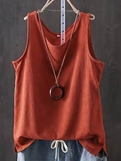 economico Camicie Finte Essenziali-Per donna Finto cotone e lino Semplice Moda Elegante Classico Senza Maniche Manica Corta Girocollo Top Regolari Quotidiano Uscire Weekend Blu Nero Bianco Giallo Rosa Estate Primavera