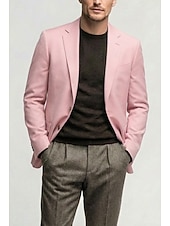 billige Herre Klassiske Blazere-Herre Lett jakke Blazer i lin Avslappet Daglig Gateklær Mote Smart Casual Sommer Vår Bomull POLY Helfarge Mote Enkelt Brystet To-knapp Blazer Rosa Himmelblå Beige