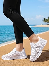 economico Sneakers da donna-scarpe da corsa da donna in rete traspirante bianca, scarpe da passeggio leggere con lacci per jogging, viaggi, palestra &amp;comfort quotidiano