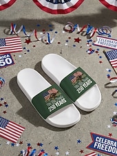  Patriotiska slip-on-sandaler för kvinnor – bekväma vattentäta platta sandaler i PVC med örn- och flaggdesign för stranden, 4 juli, USA:s 250-årsjubileum och utomhusfiranden
