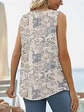 abordables Camisetas y camisolas de mujer-Mujer Camiseta Camiseta superior Frunce Retazos Estampado Floral Graphic Moda Clásico Casual Sin Mangas Escote Cuadrado Tops regulares Tops cortos Diario Noche Fin de semana Azul Piscina Negro Blanco