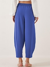 abordables Pantalones de pierna recta-Mujer Chinos Corte Recto Vacaciones Moda Ropa de calle Hasta el Tobillo Alta cintura Plano Bolsillo Cintura elástica Confortable Comodidad Suave Elástico Diario Exterior Calle Ejército verde Azul