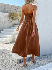 abordables Vestidos casuales blancos-Mujer Vestido Midi Vestido blanco Vestido de cuello halter Elegante Moda Moderno Exterior Vacaciones Noche Ajuste regular Plano Sin Mangas Cuello halter Azul Piscina Negro Blanco Rosa Verano Primavera