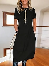 preiswerte Weiße Freizeitkleider-Damen Midikleid Weißes Kleid Elegant Mode Modern Outdoor Urlaub Ausgehen Normale Passform Einfach Kurzarm Rundhalsausschnitt Schwarz Weiß Burgunderrot Marineblau Sommer Frühling Herbst