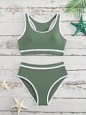 abordables Maillot de bain deux pièces-Maillot de bain Enfants Fille Extérieur Bloc de Couleur Vacances Maillots de bain 4 ans et + Été Bleu Noir Vert Véronèse