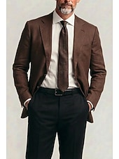 cheap Men's Classic Blazers-Men Lightweight Jacket Linen Blazer Business Work Formal Lightweight Classic Summer Spring Cotton POLY Solid Color Multiple Pockets Single Breasted Two-button Blazer Navy Blue Dark Green Chocolate