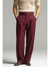 economico Giacche e Completi uomo-Pantaloni eleganti da uomo in lino, plissettati, vestibilità comoda – pantaloni estivi leggeri e casual, gamba larga e dritta, disponibili in marrone, blu navy e beige.