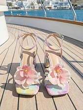 cheap Heeled Sandals-Women's Romantic Purple Floral High Heels - Elegant 3D Flower Strappy Sandals with Stiletto Heel for Luxury Cruise Vacations, Yacht Parties &amp; Summer Evening Galas
