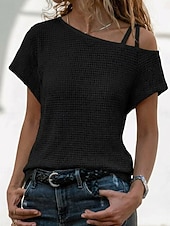 abordables Camiseta lisa-Mujer Camiseta Vintage Elegante Manga Corta Asimétrico Tops regulares Diario Noche Negro Blanco Rosa Verde Ejército Caqui Verano Primavera