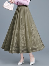 economico Gonne casual-Per donna Gonna da vacanza Elegante Moda Casual Maxi Vita Alta Gonne Floreale Jacquard Elasticizzato Quotidiano Streetwear Nero Bianco Verde Primavera