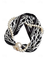 preiswerte Urlaubszubehör-Magnetische Schal-Halskette aus Polyester und Kunstperlen für Damen, modisches, mehrfarbiges Design, geeignet für Alltag, Reisen und Urlaub