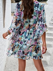 cheap Casual Floral Dresses-Women's Mini Dress Casual Dress Chiffon Dress Floral Dress Elegant Fashion Modern Outdoor Vacation Going out Regular Fit Floral Half Sleeve V Neck Black Pink Green Summer Spring