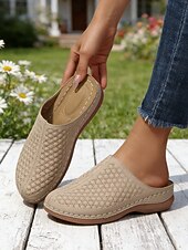 cheap Women's Clogs &amp; Mules-Women's Beige Slip-On Perforated Loafers – Comfortable Summer Shoes for Casual, Travel and Everyday Wear