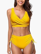 abordables Surf Tankinis &amp; Bikinis-Femmes Maillot de bain froncé Ensembles de bikini Maillot de bain Couleur Unie Côté froncé Protection UV Élastique Sans manches Maillot de Bain Maillot de bain Surf Plongée Natation Été