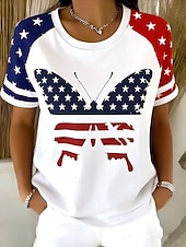  Giorno dell'Indipendenza Americana Per donna Maglietta Stampato Grafico Lettera Bandiera Americana Vintage Elegante Classico Manica Corta Girocollo Top Regolari Quotidiano Blu Bianco Rosso Estate