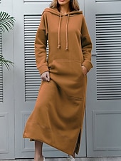 Χαμηλού Κόστους Φούτερ &amp; Φορέματα με κουκούλα-Γυναικεία Μίντι φόρεμα Φόρεμα με κουκούλα Μοντέρνα Καθημερινά Γραφείο Εξόδου Κανονικό Σκέτο Μακρυμάνικο Με Κουκούλα Μαύρο Κρασί Βυσσινί Πορτοκαλί Άνοιξη Φθινόπωρο Χειμώνας
