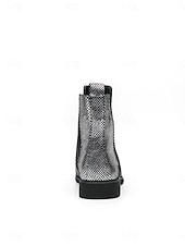 voordelige Heren-Metallic zilveren Chelsea boots voor heren met spitse neus, modieuze enkellaarsjes voor muziekfestivals, podiumoptredens, concerten, feestjes, streetstyle en opvallende mode-looks.