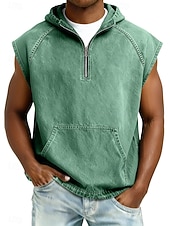 Недорогие Спортивные майки-Муж. Безрукавка Демин Рубашка Рубашка с кислотной стиркой Без рукавов Капюшон Молния Лето Весна Все сезоны Полотняное плетение Мода Оригинальный рисунок Классический Окрашенная одежда Капюшон