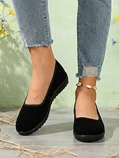 billige Flate sko til kvinner-Komfortable svarte slip-on flats for kvinner – myke flats med fleksibel såle for hverdagsbruk, turgåing og uformelle utflukter