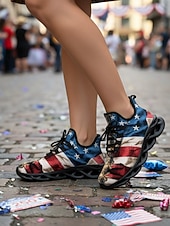  damskor med kakifärgade USA-flaggor – lätta, andningsbara snörskor, patriotiska stjärnor &randig stil för självständighetsdagen, parader, festivaler, utomhuspromenader &vardagskläder